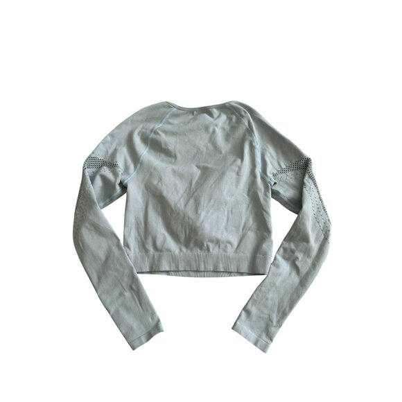 PINK VICTORIA'S SECRET Gray Blue Long Sleeve Crop Workout Top Sz Medium - Picture 3 of 8